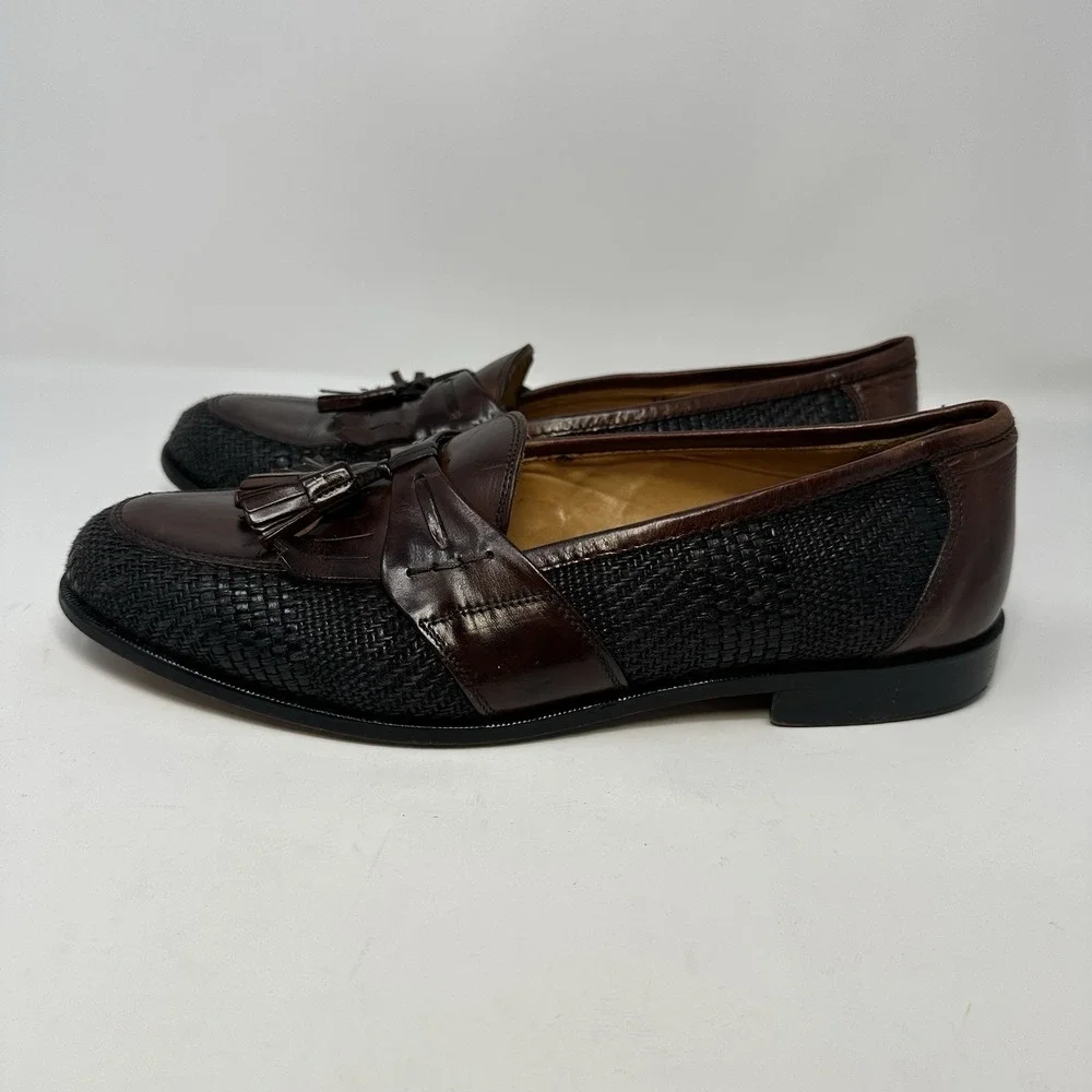 JOHNSTON & MURPHY Woven Tassel Loafers Men's Sz 8.5 Two tone Black Brown Leather